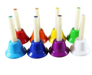 Campanas de mano metal de 8 notas Campanas de mano Juego de instrumentos musicales coloridos para instrumentos de percusión para niños